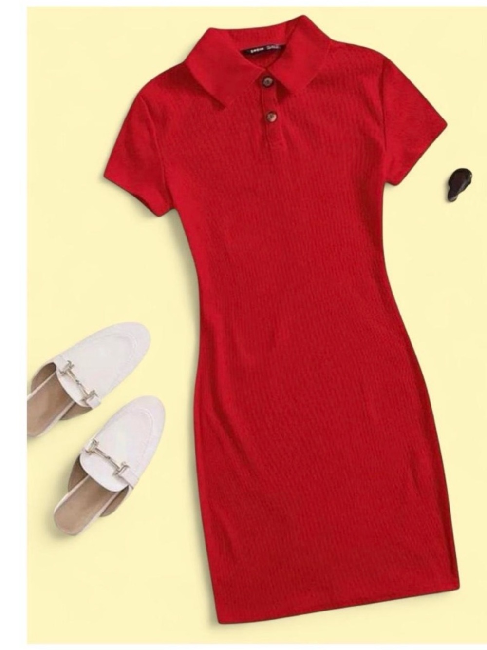 Red Polo Knit Short Sleeve Dress - Unbranded